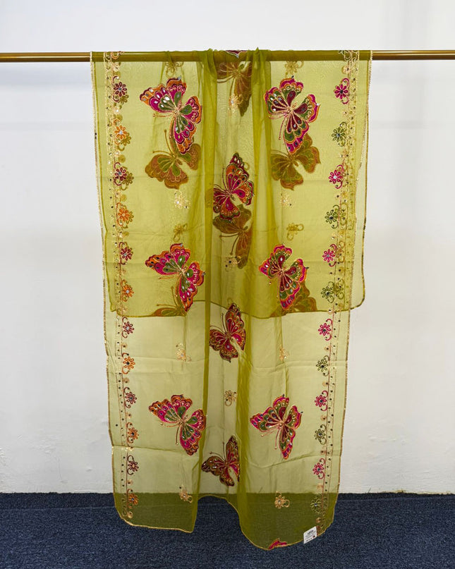 Butterfly Style Embroidered Organza with Mirror Work Dupatta