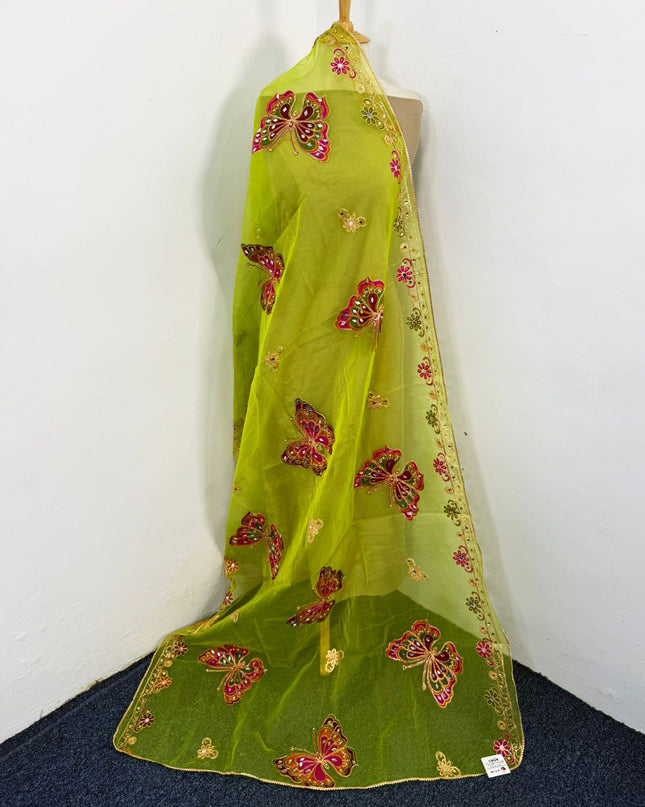 Butterfly Style Embroidered Organza with Mirror Work Dupatta