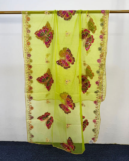 Butterfly Style Embroidered Organza with Mirror Work Dupatta