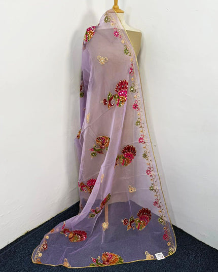 Peacock Style Embroidered Organza with Mirror Work Dupatta