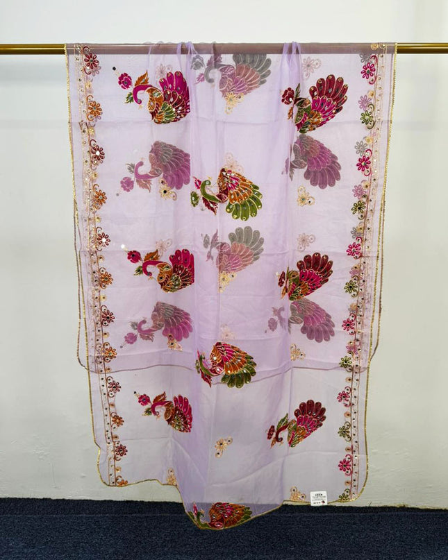 Peacock Style Embroidered Organza with Mirror Work Dupatta