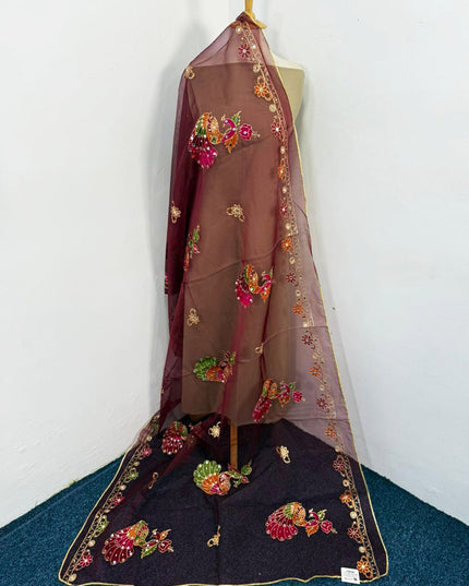 Peacock Style Embroidered Organza with Mirror Work Dupatta