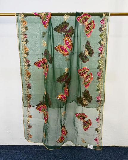 Butterfly Style Embroidered Organza with Mirror Work Dupatta