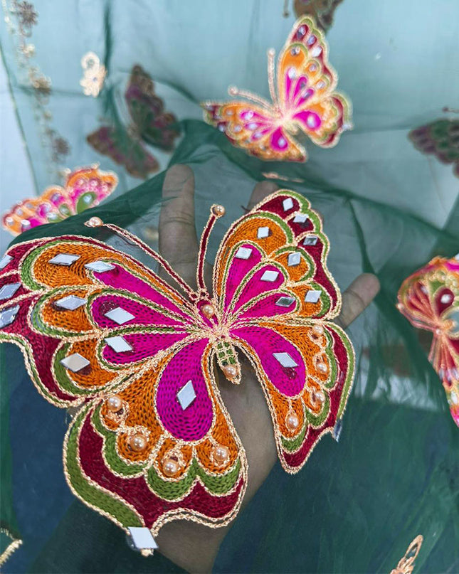 Butterfly Style Embroidered Organza with Mirror Work Dupatta
