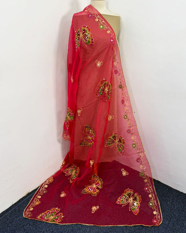 Butterfly Style Embroidered Organza with Mirror Work Dupatta