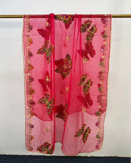 Butterfly Style Embroidered Organza with Mirror Work Dupatta