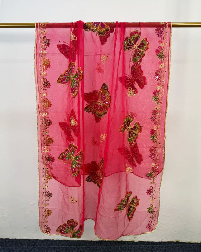 Butterfly Style Embroidered Organza with Mirror Work Dupatta