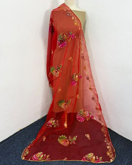 Peacock Style Embroidered Organza with Mirror Work Dupatta