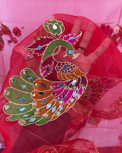 Peacock Style Embroidered Organza with Mirror Work Dupatta