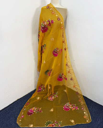 Butterfly Style Embroidered Organza with Mirror Work Dupatta