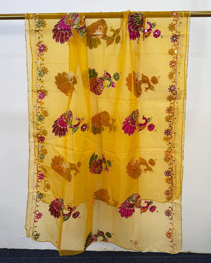 Butterfly Style Embroidered Organza with Mirror Work Dupatta