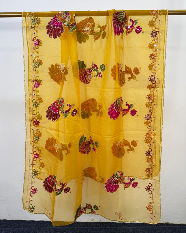 Peacock Style Embroidered Organza with Mirror Work Dupatta