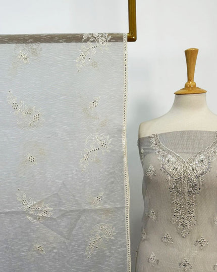 Fancy Khadi Net with Sitara + Stone Work 2PC Unstitched