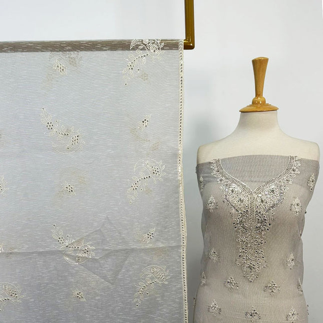 Fancy Khadi Net with Sitara + Stone Work 2PC Unstitched