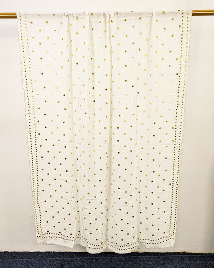 Handmade Golden Button Mukesh Work Silk Dupatta (Ready To Wear)