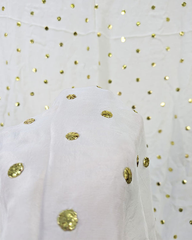 Handmade Golden Button Mukesh Work Silk Dupatta (Ready To Wear)