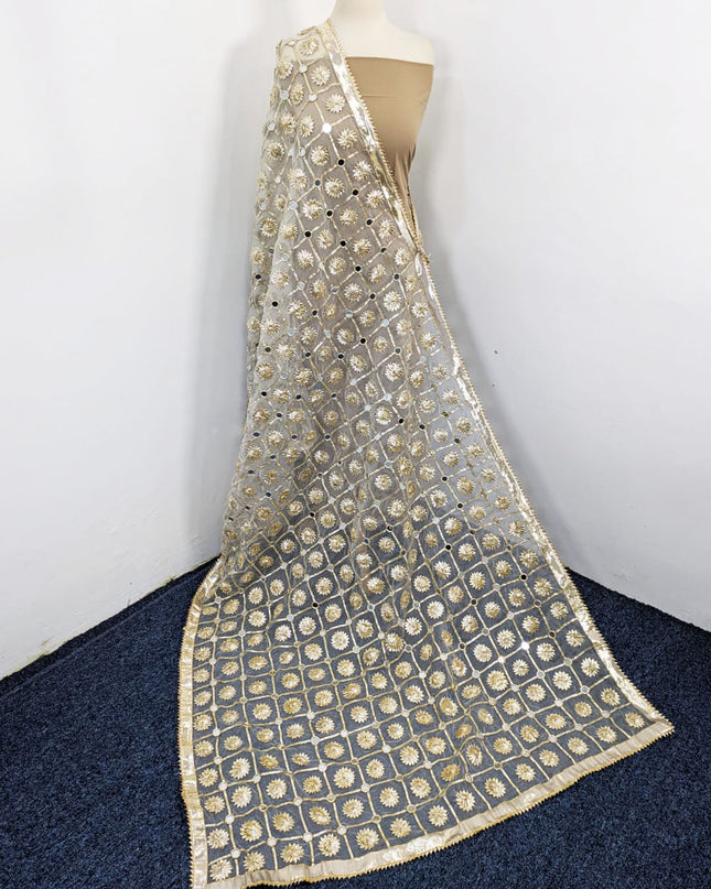 Golden Gotta + Mirror Work Organza Dupatta (Dyeable in All Colors)