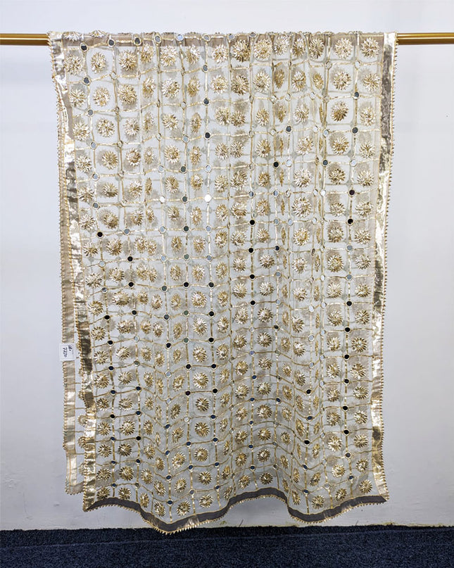 Golden Gotta + Mirror Work Organza Dupatta (Dyeable in All Colors)