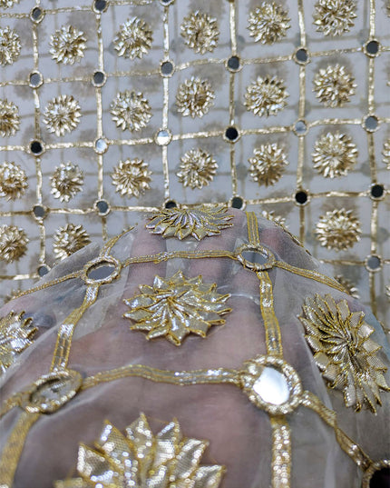 Golden Gotta + Mirror Work Organza Dupatta (Dyeable in All Colors)
