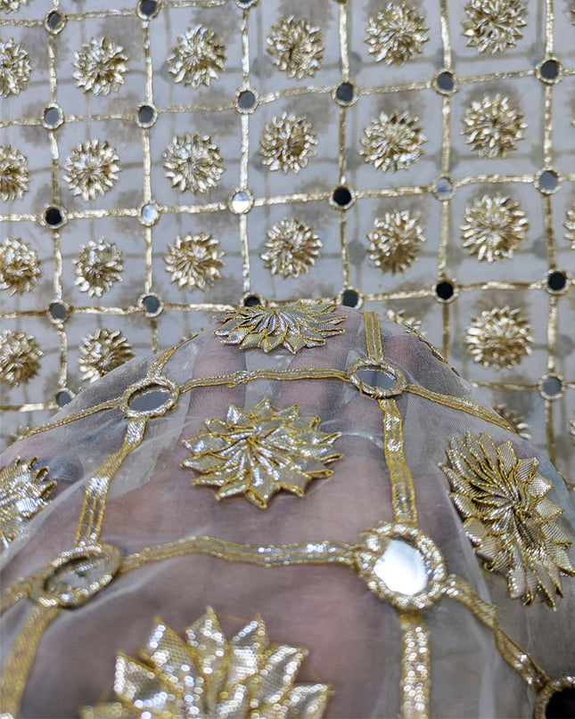 Golden Gotta + Mirror Work Organza Dupatta (Dyeable in All Colors)