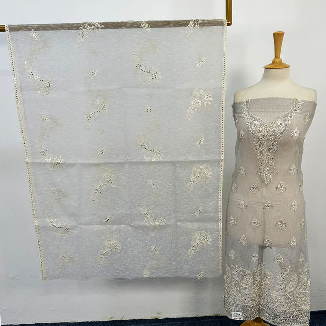 Fancy Khadi Net with Sitara + Stone Work 2PC Unstitched