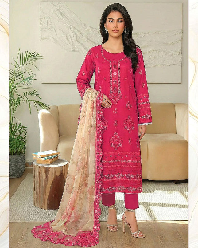 Embroidered + Printed Bana Dora Lawn with Bamber Chiffon Dupatta - AADarsh