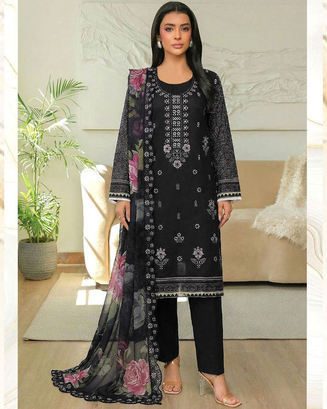 Embroidered + Printed Bana Dora Lawn with Bamber Chiffon Dupatta - AADarsh