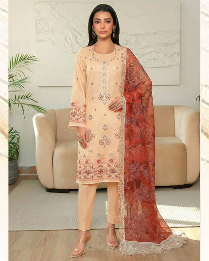 Embroidered + Printed Bana Dora Lawn with Bamber Chiffon Dupatta - AADarsh