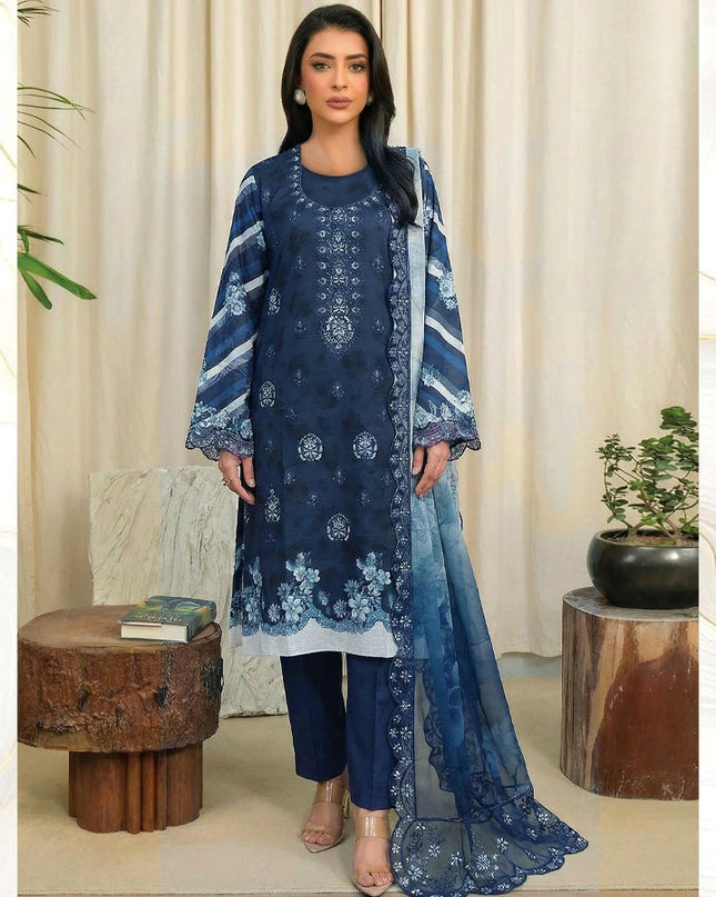 Embroidered + Printed Bana Dora Lawn with Bamber Chiffon Dupatta - AADarsh