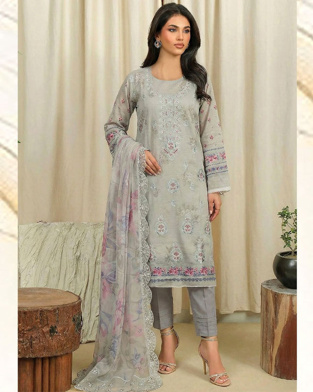 Embroidered + Printed Bana Dora Lawn with Bamber Chiffon Dupatta - AADarsh