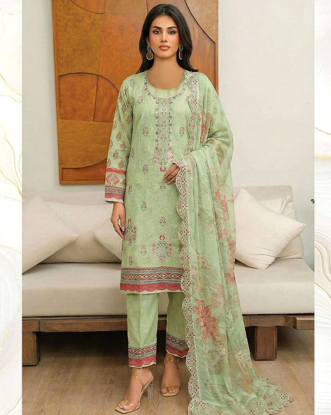Embroidered + Printed Bana Dora Lawn with Bamber Chiffon Dupatta - AADarsh
