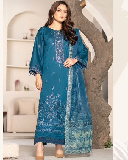 Embroidered Cross Slub Lawn with Organza Dupatta - Mah e Rooh