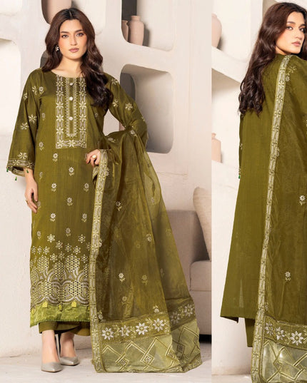 Embroidered Cross Slub Lawn with Organza Dupatta - Mah e Rooh