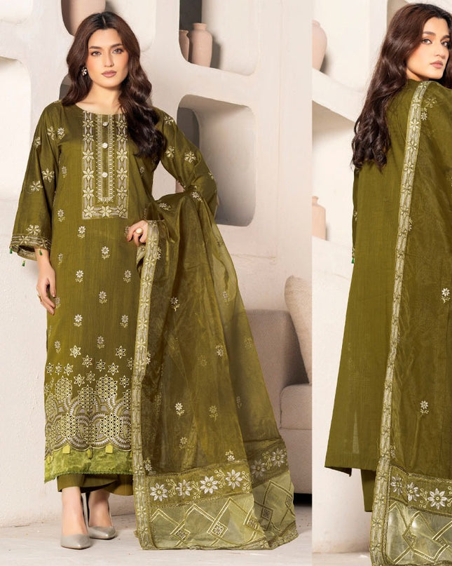 Embroidered Cross Slub Lawn with Organza Dupatta - Mah e Rooh