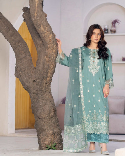 Embroidered Cross Slub Lawn with Organza Dupatta - Mah e Rooh