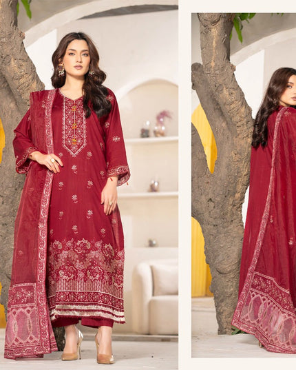 Embroidered Cross Slub Lawn with Organza Dupatta - Mah e Rooh