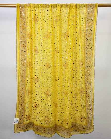 Fancy Chiffon Block Print with Chunnri Mirror Sitara Work Dupatta