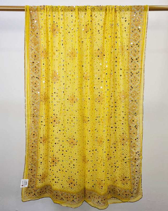 Fancy Chiffon Block Print with Chunnri Mirror Sitara Work Dupatta