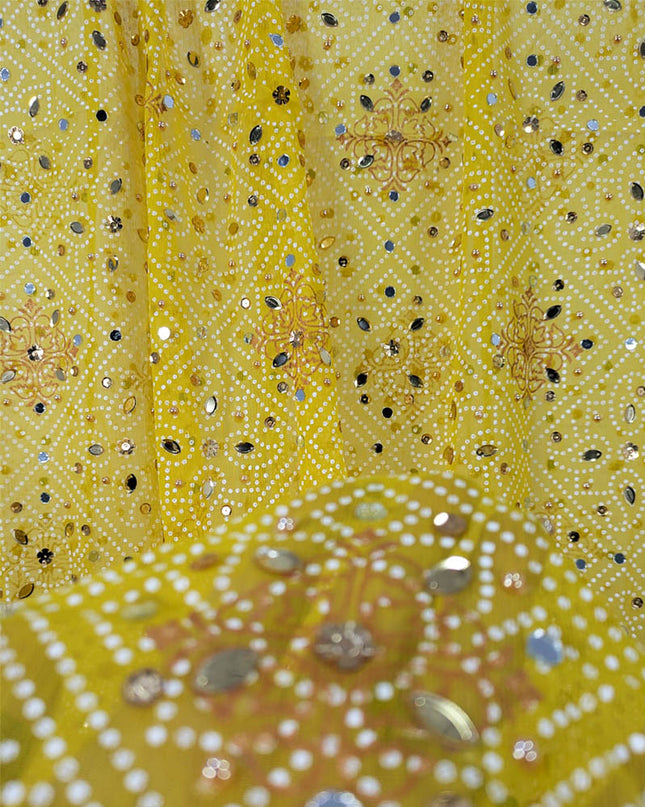 Fancy Chiffon Block Print with Chunnri Mirror Sitara Work Dupatta