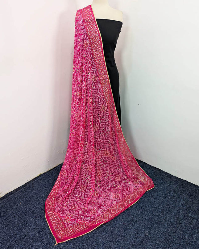 Fancy Chiffon Block Print with Chunnri Mirror Sitara Work Dupatta