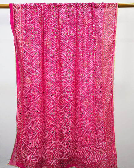 Fancy Chiffon Block Print with Chunnri Mirror Sitara Work Dupatta