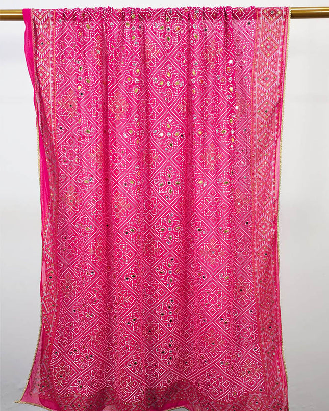 Fancy Chiffon Block Print with Chunnri Mirror Sitara Work Dupatta