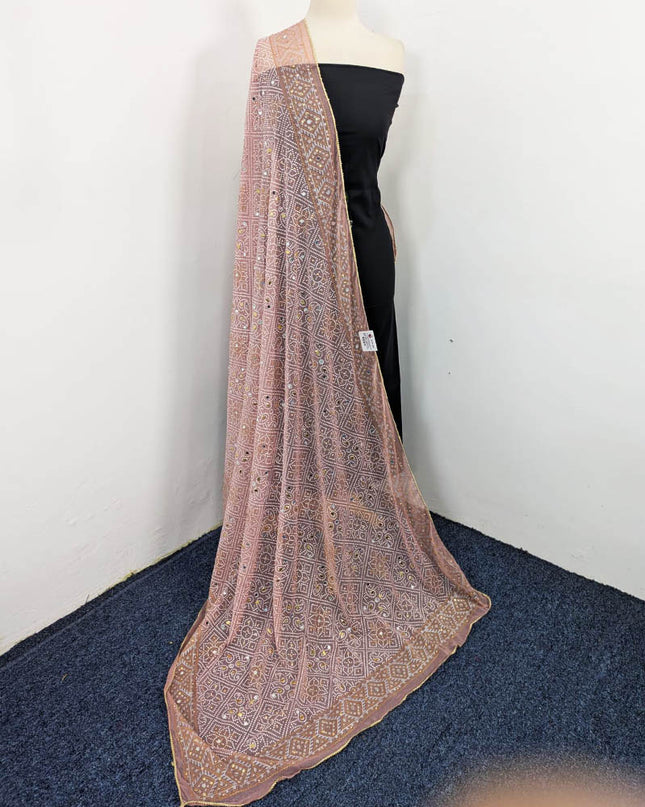 Fancy Chiffon Block Print with Chunnri Mirror Sitara Work Dupatta