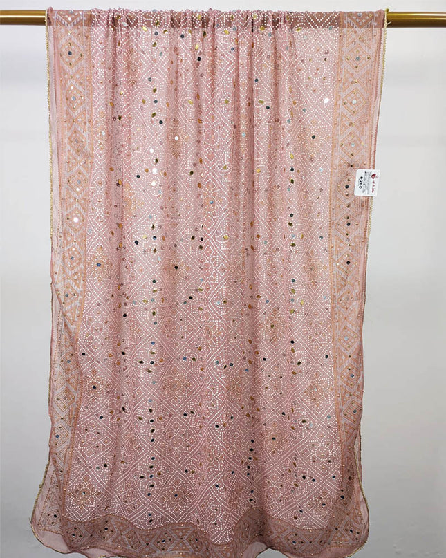 Fancy Chiffon Block Print with Chunnri Mirror Sitara Work Dupatta