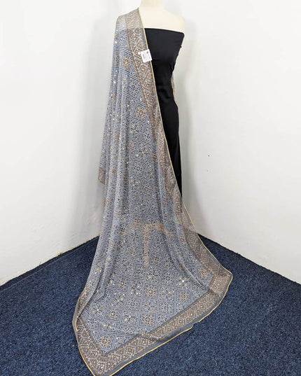 Fancy Chiffon Block Print with Chunnri Mirror Sitara Work Dupatta