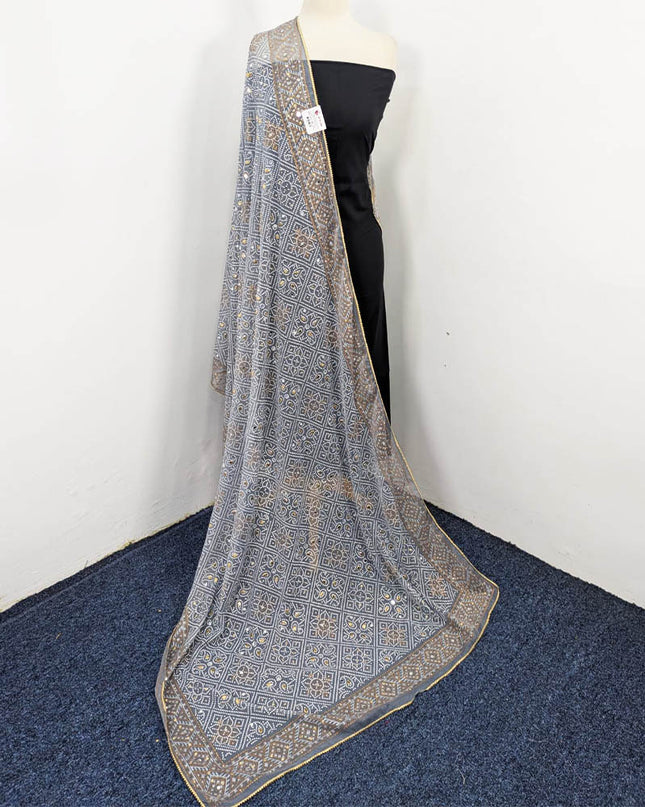 Fancy Chiffon Block Print with Chunnri Mirror Sitara Work Dupatta