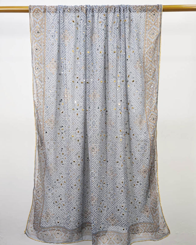 Fancy Chiffon Block Print with Chunnri Mirror Sitara Work Dupatta