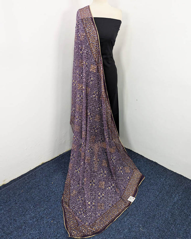 Fancy Chiffon Block Print with Chunnri Mirror Sitara Work Dupatta