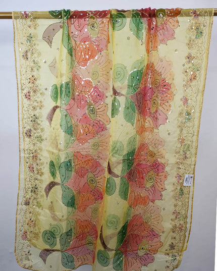 Embroidered + Printed Organza with Mirror Sitara Work Dupatta