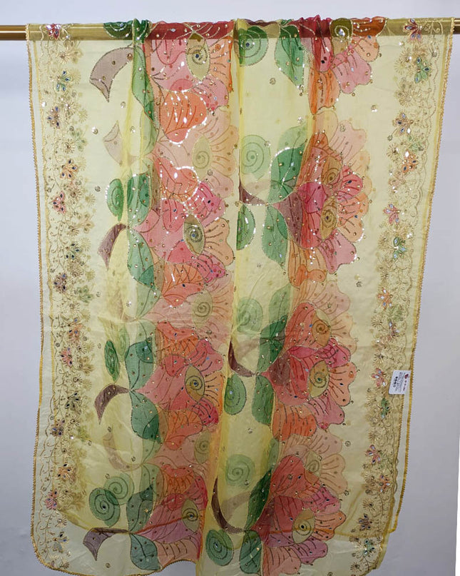 Embroidered + Printed Organza with Mirror Sitara Work Dupatta